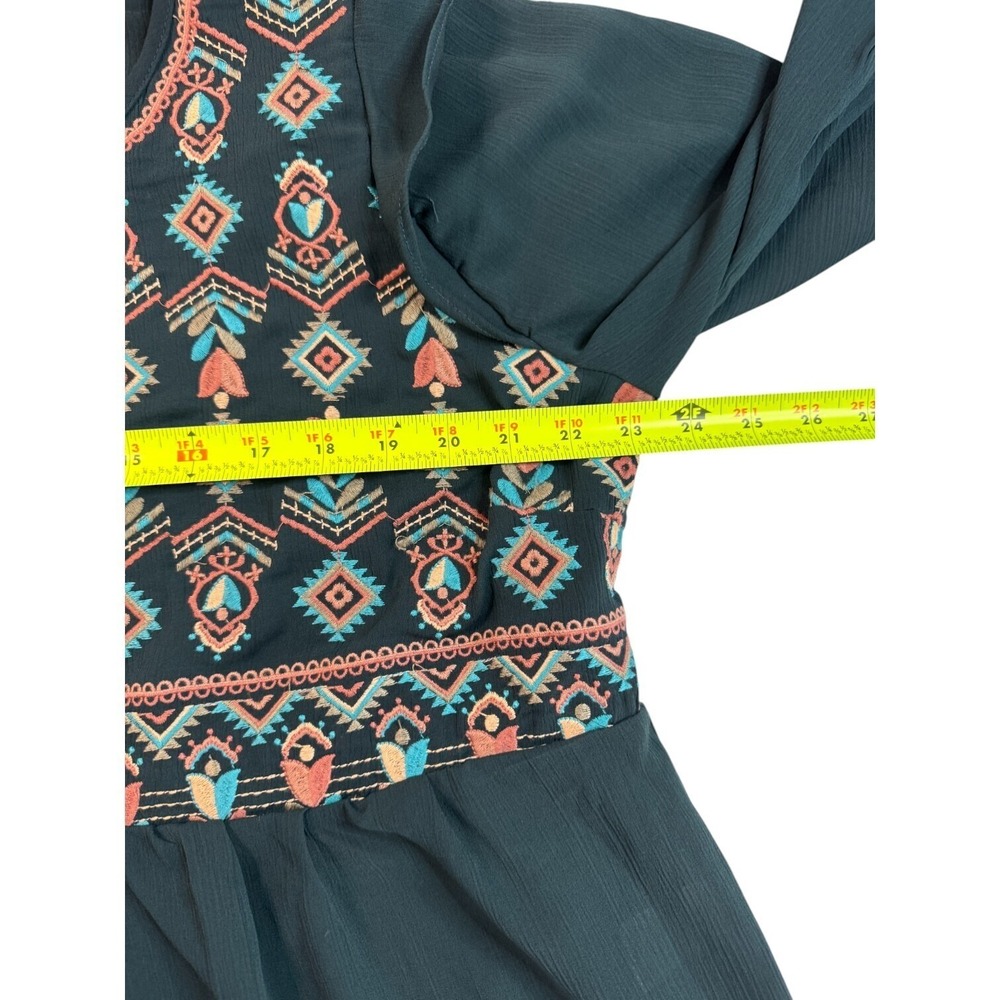 Savannah Jane 1X Top Green Pink Embroidered Aztec Boho Office Feminine‎ - Picture 10 of 13